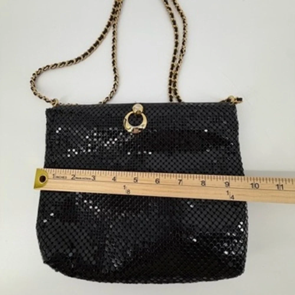 Whiting and‎ Davis Black Mesh Evening Shoulder Bag Gold Chain Clasp